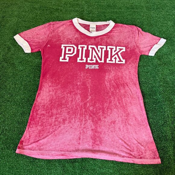Pink Victoria's Secret Paper Thin Ringer Tee Loungewear Pajama Sleepwear Top S - Picture 2 of 14